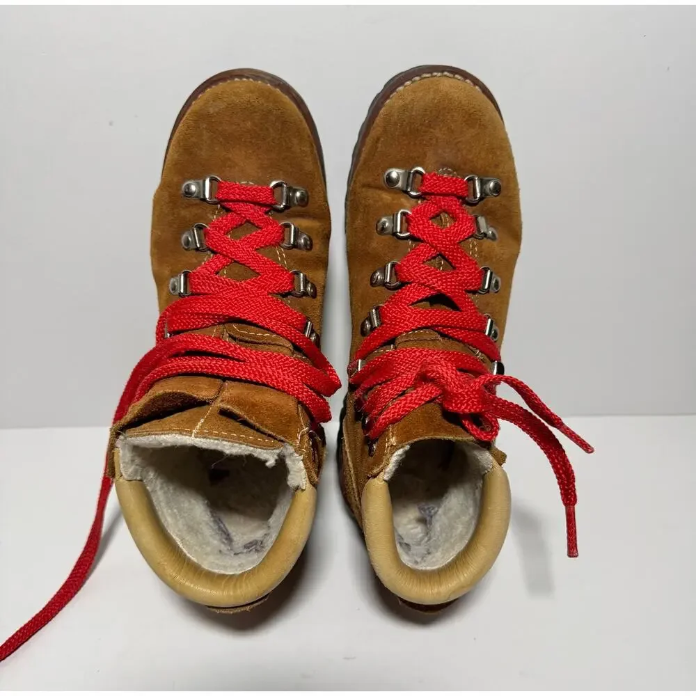 Vintage 70s Mont Blanc Hiking Boots Leather Sherpa Lined Vibram‎ Men 7B/Women 9